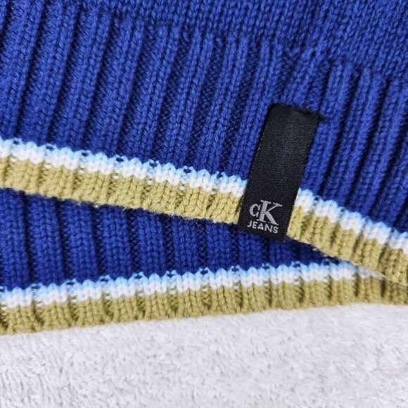 Calvin Klein Jeans Vintage Full Zip Front Royal Blue Fair Isle Knit Sweater - Picture 8 of 12
